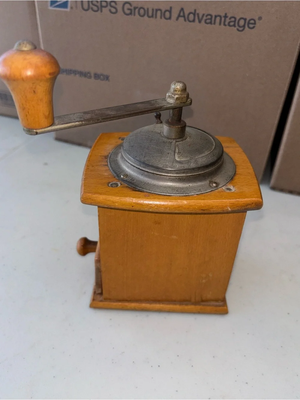 Vintage Wooden Coffee Grinder - Light Brown